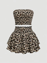 TECCULI Sweetra Leopard Print Embroidered Tube Top And Layered Skirt Woven Two-Piece Set Y2K Outfit