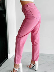 TECCULI Women'S Clothing European And American INS Fashion High Waisted Denim Straight Leg Denim Pants