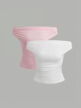 TECCULI Sweetra 3pcs Solid Off Shoulder Ruched Top