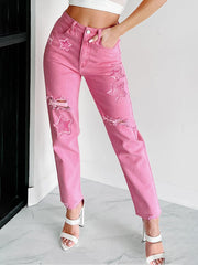 TECCULI Women'S Clothing European And American INS Fashion High Waisted Denim Straight Leg Denim Pants