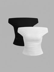 TECCULI Sweetra 3pcs Solid Off Shoulder Ruched Top