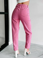 TECCULI Women'S Clothing European And American INS Fashion High Waisted Denim Straight Leg Denim Pants