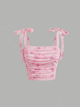 TECCULI MOD Summer Romantic Flower Printed Tie Shoulder Tank Top