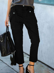 TECCULI Lumivelle Women's Woven Stretchy Fabric Pants With Real Pockets & Metal Buttons, Elegant Sexy Office & Casual, Slim Fit Trousers For Spring/Summer/Autumn