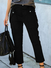 TECCULI Lumivelle Women's Woven Stretchy Fabric Pants With Real Pockets & Metal Buttons, Elegant Sexy Office & Casual, Slim Fit Trousers For Spring/Summer/Autumn