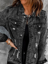 TECCULI Women Casual Distressed Button Up Denim Jacket, Autumn