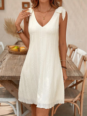 TECCULI New Elegant And Simple Casual Vacation Dress with Loose Shoulder Straps And a Bow Tie, Perfect for Shopping And Commuting.