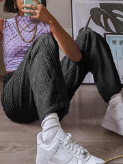 TECCULI EZwear Women's Solid Color Straight Loose Casual Pants For Daily Commute