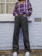 TECCULI EZwear Women's Solid Color Straight Loose Casual Pants For Daily Commute