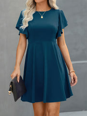 TECCULI Semi-Formal Cocktail Dress, Ruffle Short Sleeve Dress For Summer & Spring, Women's Clothing