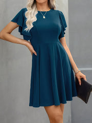 TECCULI Semi-Formal Cocktail Dress, Ruffle Short Sleeve Dress For Summer & Spring, Women's Clothing