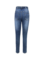 TECCULI SXY Plus Size Women's Blue Button Front Skinny Jeans