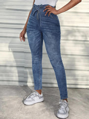 TECCULI SXY Plus Size Women's Blue Button Front Skinny Jeans