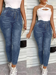 TECCULI SXY Plus Size Women's Blue Button Front Skinny Jeans