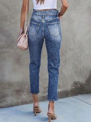 TECCULI Ladies' Bow-tie Tied Flared Long Trousers, High-elasticity Retro Belt Women's Jeans