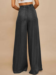 TECCULI Women's Casual Commuting Lightweight Draping Loose Wide-Leg Jeans