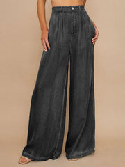 TECCULI Women's Casual Commuting Lightweight Draping Loose Wide-Leg Jeans