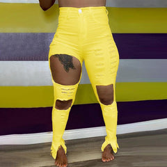 TECCULI Slaydiva Women's Distressed Split Hem Skinny Fit Jeans