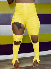 TECCULI Slaydiva Women's Distressed Split Hem Skinny Fit Jeans