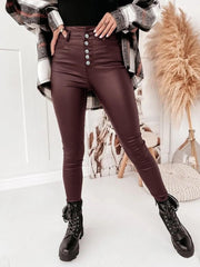 TECCULI Apperloth A Button Fly Thermal Lined PU Leather Skinny Cropped Pants