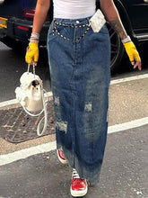 TECCULI NVFelix Women's Long Denim Skirt With Pockets, Split Hem