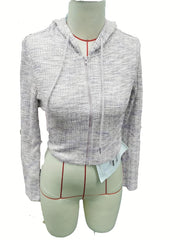 TECCULI DAZY Space Dye Zip Through Drawstring Hooded Crop Sweatshirt,Fall Clothes