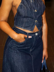 TECCULI Cottnline Letter Patched Denim Skirt