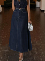 TECCULI Cottnline Letter Patched Denim Skirt