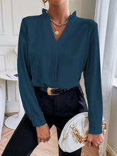 TECCULI RosyDaze Solid Notched Neck Shirt,Long Sleeve Tops