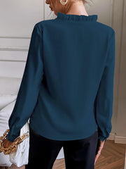 TECCULI RosyDaze Solid Notched Neck Shirt,Long Sleeve Tops