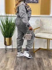 TECCULI Flap Pocket Side Cargo Denim Jeans Simple Fashionable Daily Casual