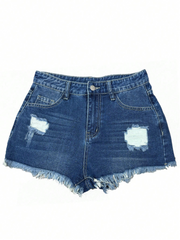 TECCULI Street Style Washed Distressed Denim Shorts