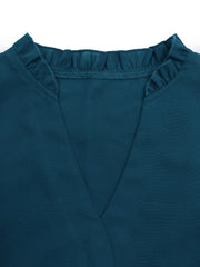 TECCULI RosyDaze Solid Notched Neck Shirt,Long Sleeve Tops