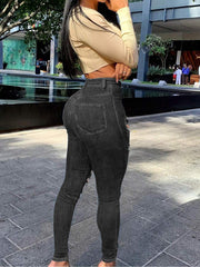 TECCULI Women's Casual Solid Color Distressed Skinny Jeans