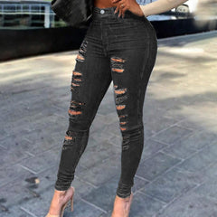 TECCULI Women's Casual Solid Color Distressed Skinny Jeans