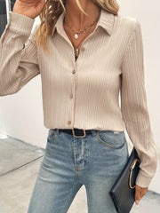 TECCULI Clasi Solid Button Front Shirt,Long Sleeve Tops