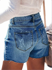 TECCULI Casual Leopard Print Patch Washed Ripped Denim Shorts