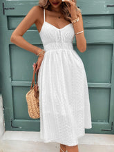 TECCULI Poéselle Women's White Sundress With Spaghetti Strap, Long A-Line Cami Dress, Summer White Dress With Lining, Vacation Vibe, Eyelet Embrodery Cottagecore Aesthetic Milkmaid Dress