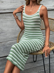 TECCULI LUNE Vestido de verano para mujer, de punto texturizado a rayas, adelgazante, informal, para vacaciones, vestidos pastel para mujer