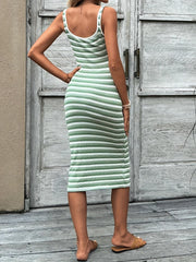 TECCULI LUNE Vestido de verano para mujer, de punto texturizado a rayas, adelgazante, informal, para vacaciones, vestidos pastel para mujer