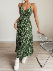 TECCULI VCAY Ditsy Floral Print Criss Cross Backless Cami Dress