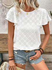 TECCULI Plus Size Women Flounce Sleeve Jacquard Clover Print T-Shirt, Fashion New Design