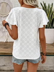 TECCULI Plus Size Women Flounce Sleeve Jacquard Clover Print T-Shirt, Fashion New Design