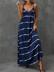 TECCULI EMERY ROSE Vestido largo informal de punto elástico a rayas con efecto tie-dye para mujer, primavera y verano