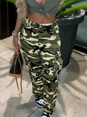 TECCULI ICON Women's Cargo Pocket Camouflage Wide Leg Casual Jeans