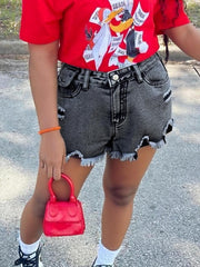 TECCULI ICON Plus Size Distressed Washed Denim Shorts