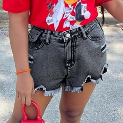 TECCULI ICON Plus Size Distressed Washed Denim Shorts