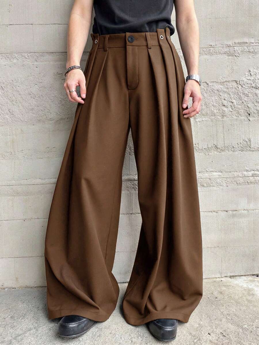 Manfinity Hypemode Manfinity Hypemode High Waist Designer Men's Wide Leg Pleated Loose Casual Pants Men S Wide Leg Pants High Waisted Pants Men Wide Leg Pants Men