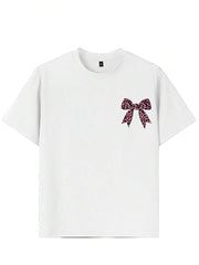 Camiseta de manga corta extragrande con estampado de leopardo y lazo para niña preadolescente, cómoda y moderna para el verano.