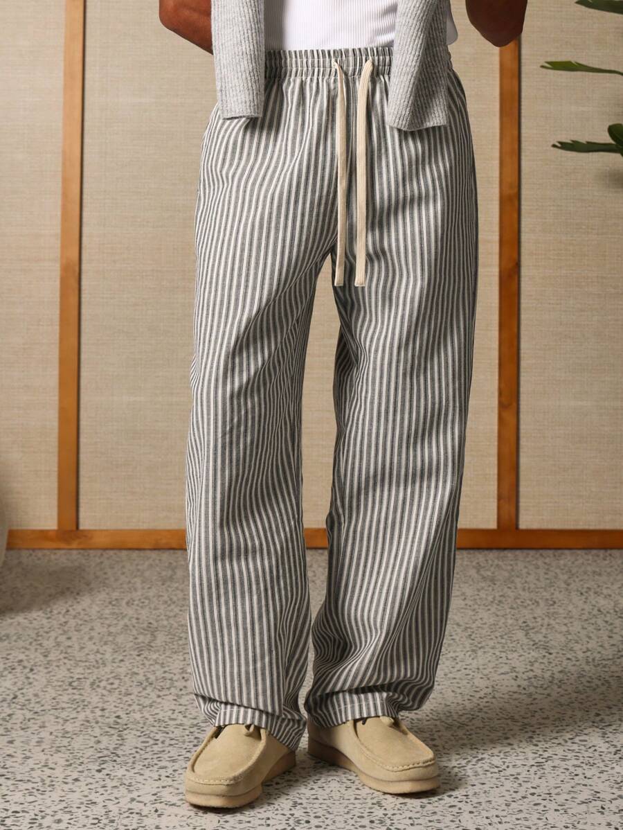 SUMWON Pantalones anchos a rayas para estar por casa, informales, holgados, con cordón, estilo skater, cómodos, para primavera y otoño
